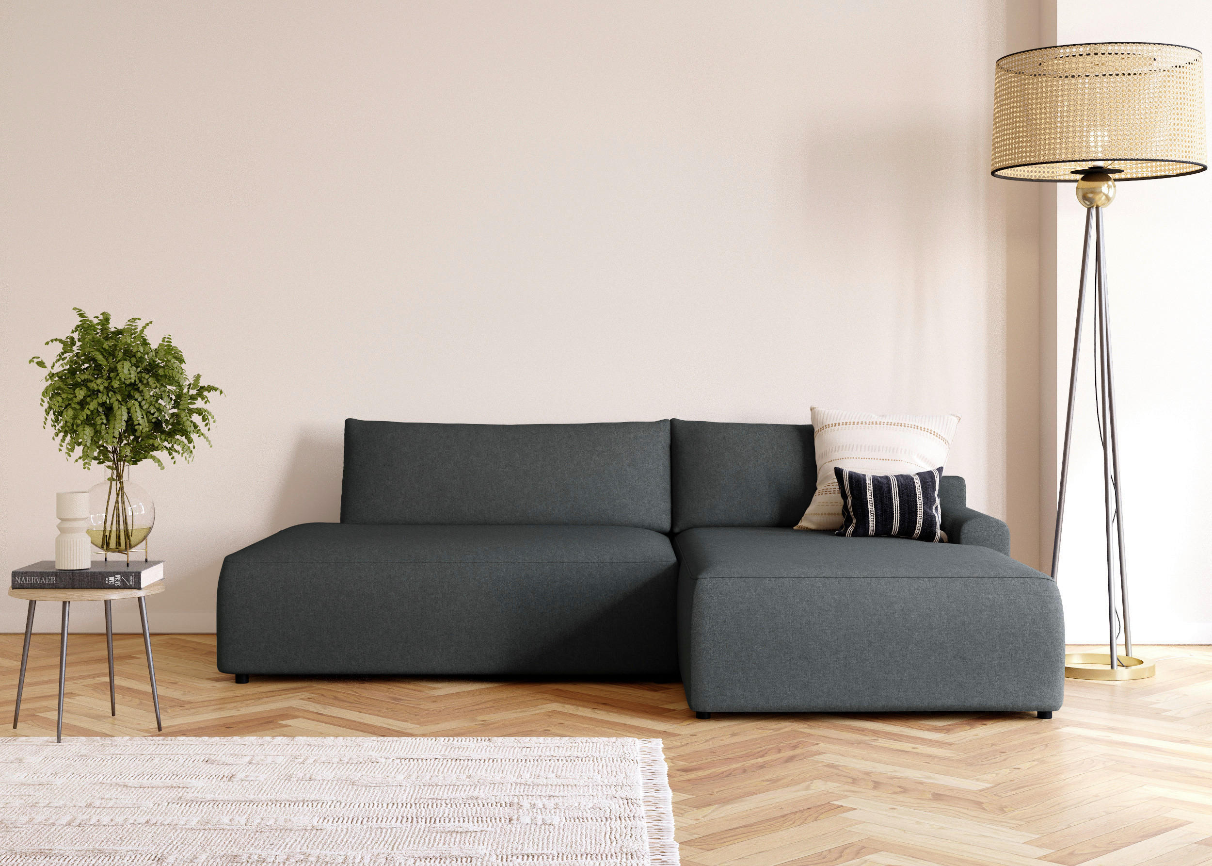 ECKSCHLAFSOFA in Struktur Graphitfarben  - Schwarz/Graphitfarben, Modern, Kunststoff/Textil (253/167cm) - Trendmanufaktur
