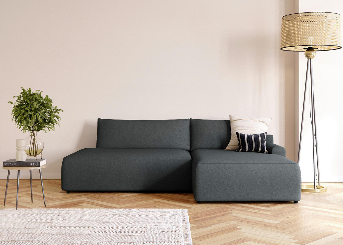 ECKSCHLAFSOFA in Struktur Graphitfarben  - Schwarz/Graphitfarben, Modern, Kunststoff/Textil (253/167cm) - Trendmanufaktur