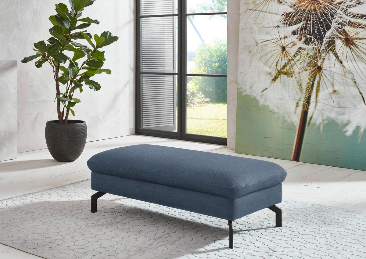 ECKSOFA in Velours Blau  - Blau/Schwarz, Design, Textil/Metall (179/306cm) - Beldomo System