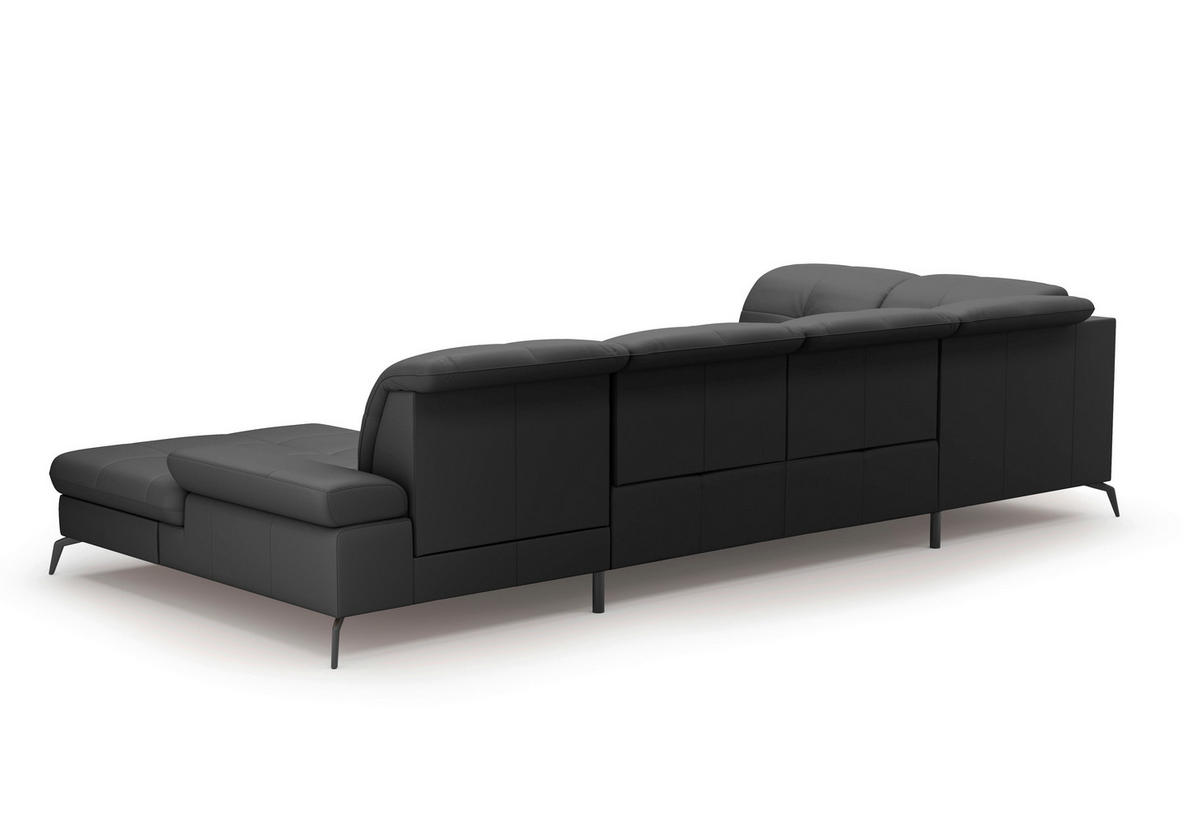 WOHNLANDSCHAFT in Echtleder Schwarz  - Schwarz, Konventionell, Leder/Metall (231/357/185cm) - Sit & More