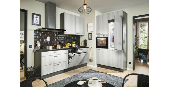 ECKKÜCHE 220/120 cm in Graphitfarben, Schwarz, Hellgrau - Tannenholzfarben/Hellgrau, Design, Holzwerkstoff/Metall (220/120cm) - Xora