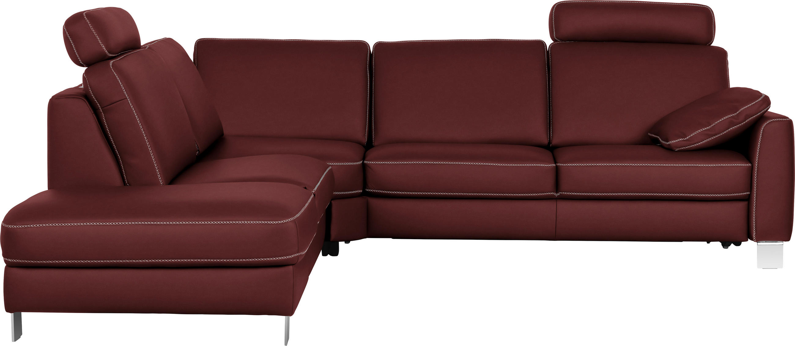 ECKSOFA in Echtleder Brombeere  - Chromfarben/Brombeere, KONVENTIONELL, Leder/Metall (245/272cm) - Valdera
