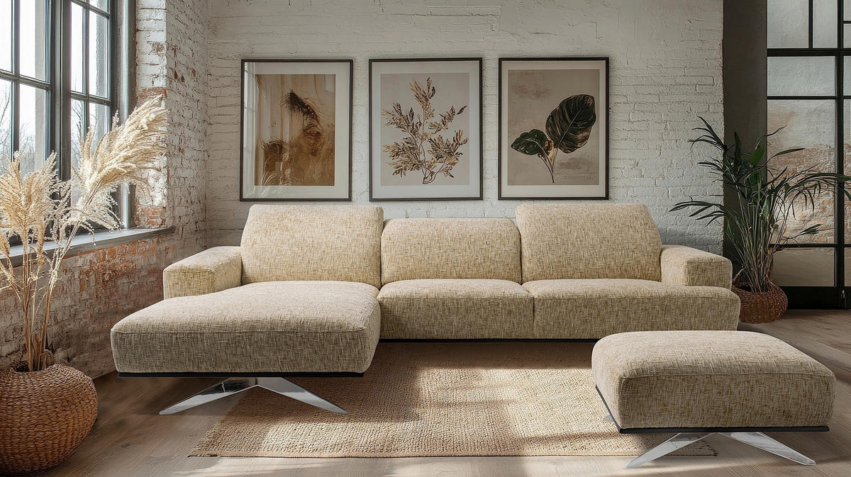 ECKSOFA Struktur Hellbraun  - Chromfarben/Hellbraun, Design, Holz/Textil (187/295cm) - Livetastic
