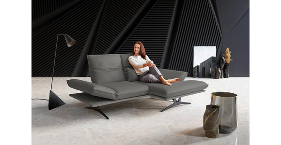 ECKSOFA in Echtleder Hellgrau 210/130 cm - Hellgrau/Schwarz, Design, Leder/Metall (210/130cm) - Dieter Knoll