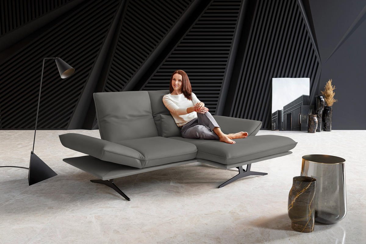 ECKSOFA in Echtleder Hellgrau  - Hellgrau/Schwarz, Design, Leder/Metall (210/130cm) - Dieter Knoll