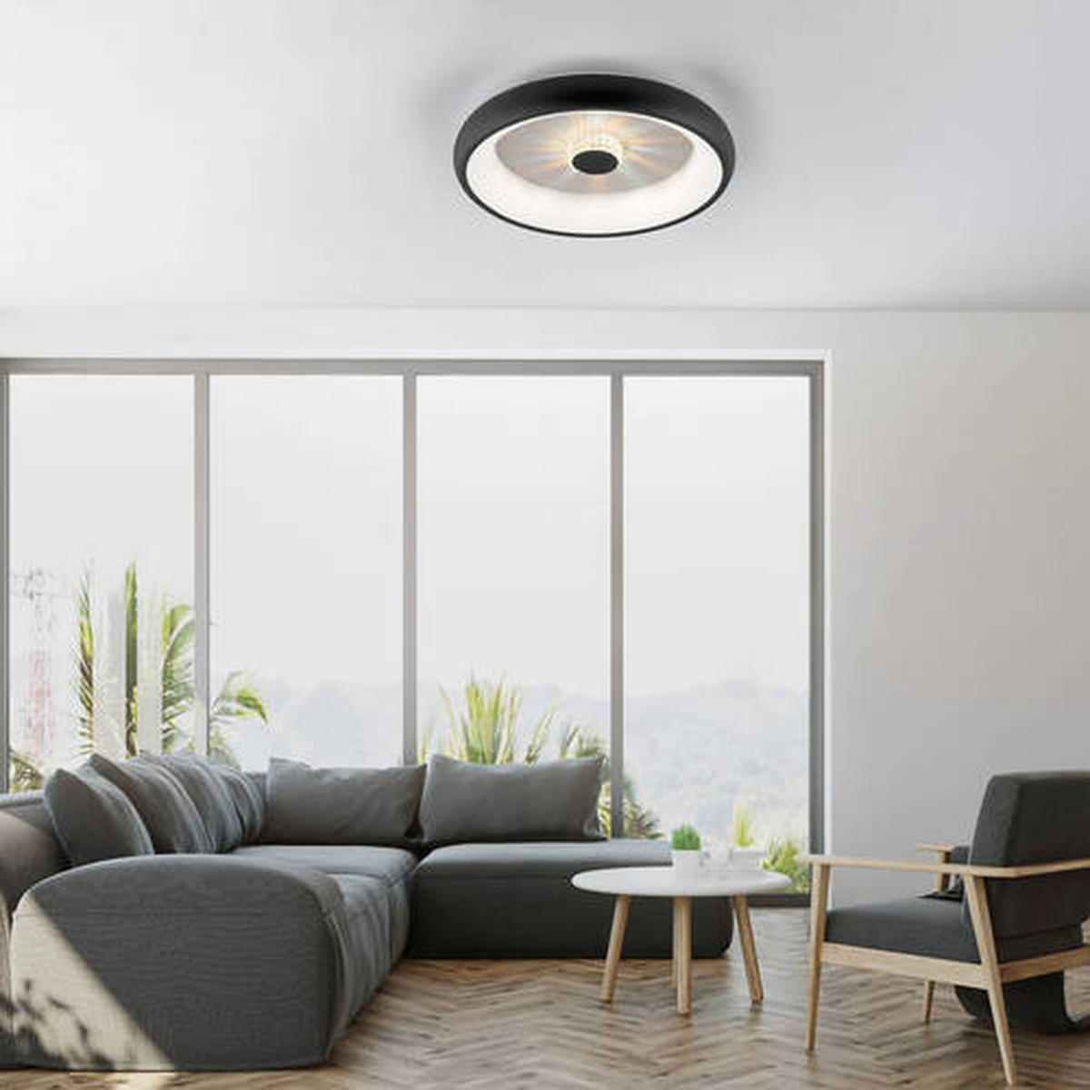 STROPNÉ LED SVIETIDLO, 46,5/9,5 cm  - čierna, Design, kov/plast (46,5/9,5cm)
