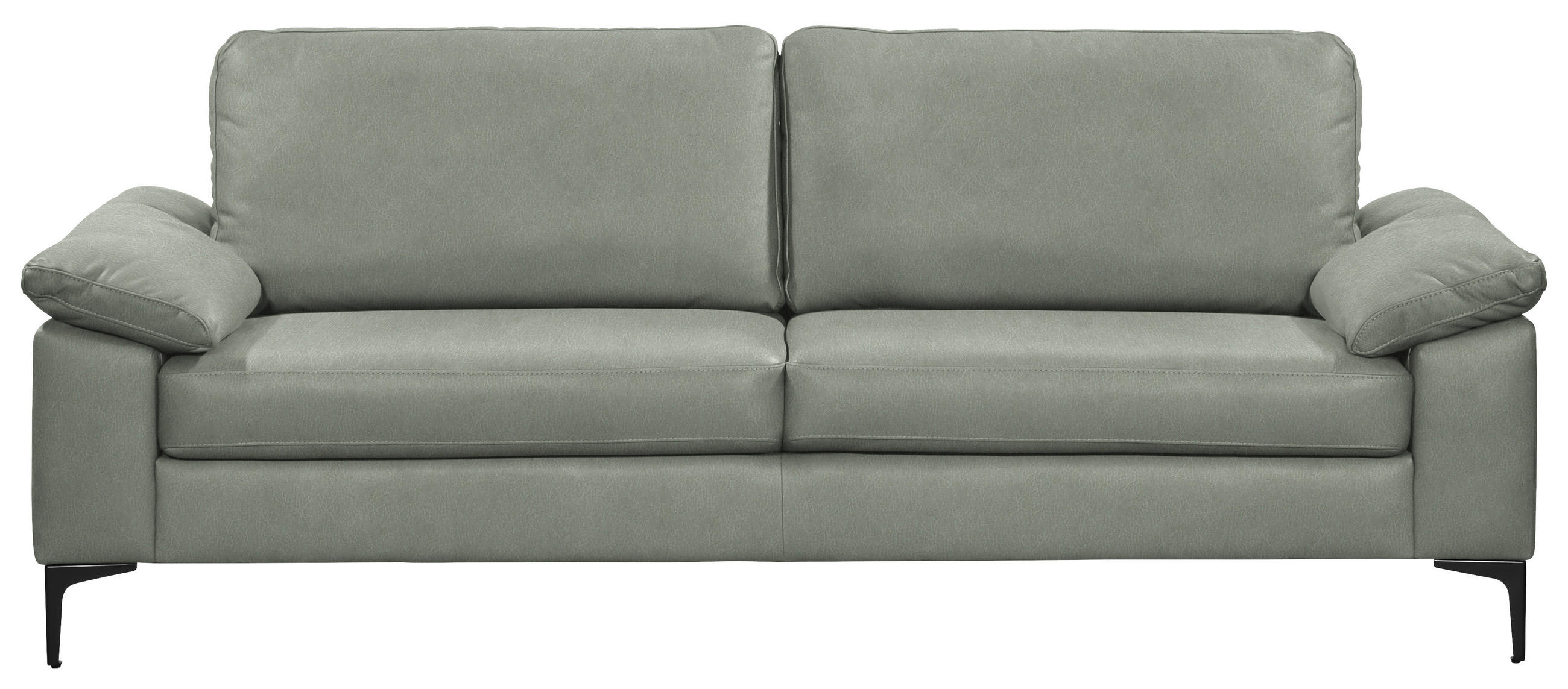 2,5-SITZER  in Echtleder Hellgrau   - Hellgrau/Schwarz, Design, Leder/Metall (204/83/97cm) - Schöner Wohnen