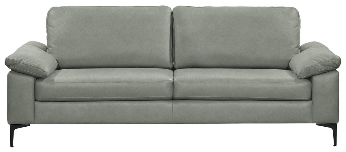 2,5-SITZER  in Echtleder Hellgrau   - Hellgrau/Schwarz, Design, Leder/Metall (204/83/97cm) - Schöner Wohnen