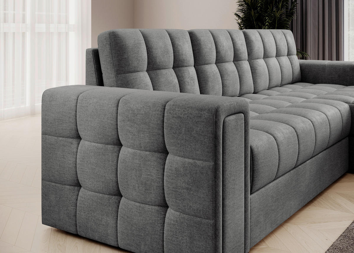 ECKSOFA Samt Grau  - Schwarz/Grau, Design, Kunststoff/Textil (260/150cm) - MID.YOU