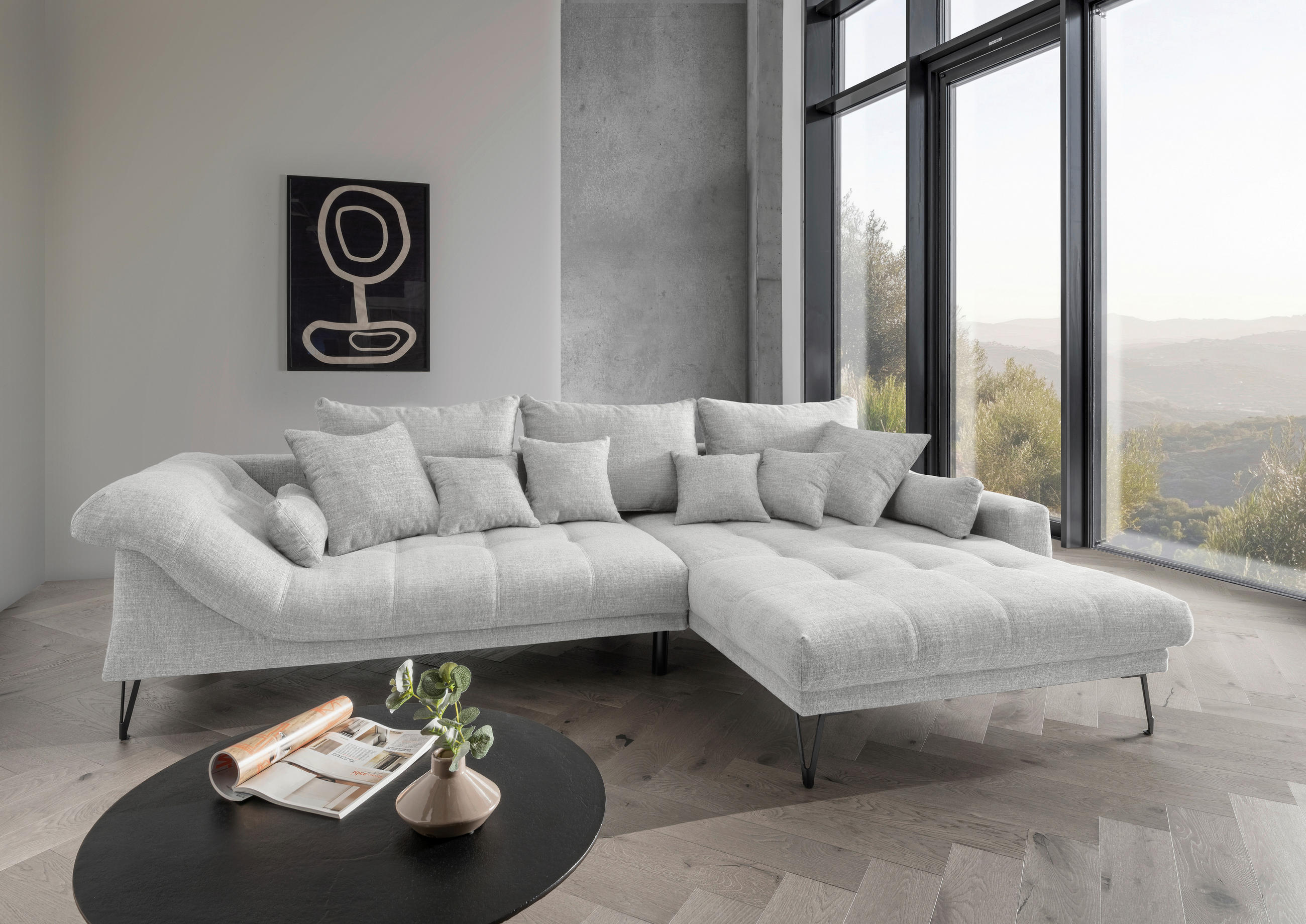 ECKSOFA in Mikrofaser Weiss  - Weiss/Schwarz, Konventionell, Textil/Metall (310/192cm) - Livetastic