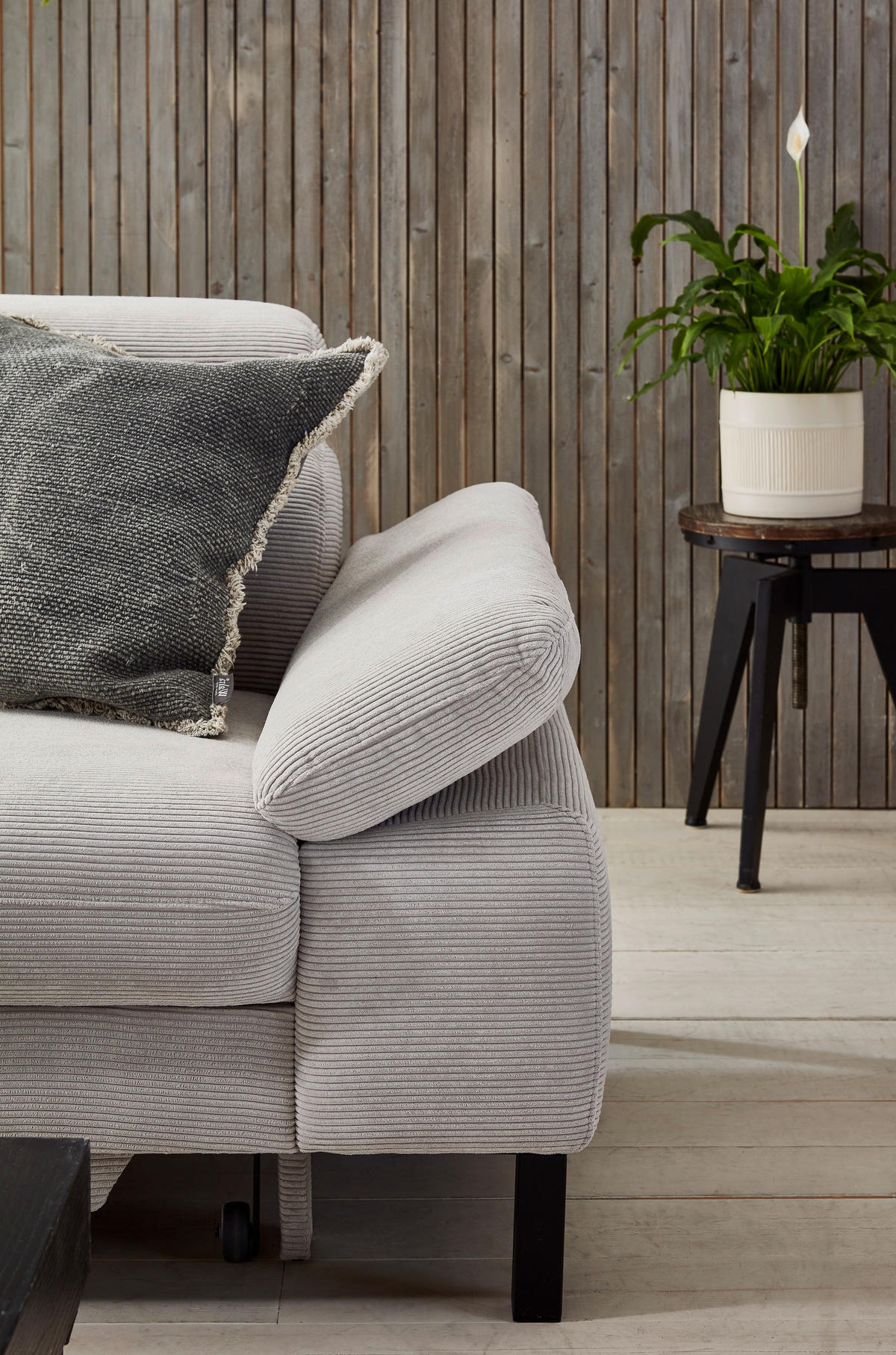 CANAPÉ D'ANGLE in Cord Grau  - Schwarz/Grau, Design, Holzwerkstoff/Textil (217/272cm) - Pure Home Comfort