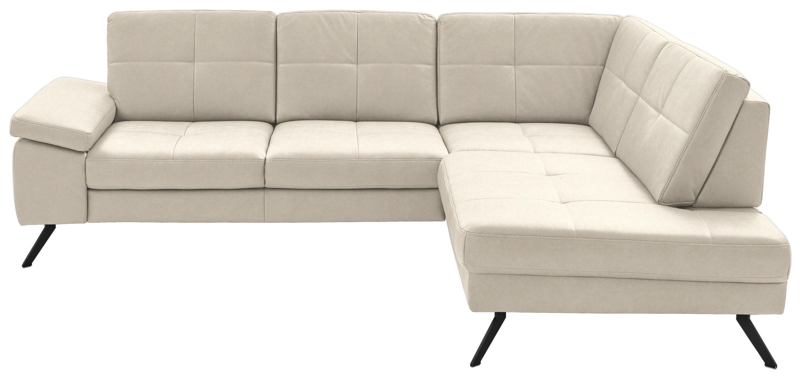 ECKSOFA in Lederlook, Mikrofaser Creme  - Creme/Schwarz, Design, Textil/Metall (261/220cm) - Beldomo System