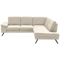 ECKSOFA in Lederlook, Mikrofaser Creme  - Creme/Schwarz, Design, Textil/Metall (261/220cm) - Beldomo System