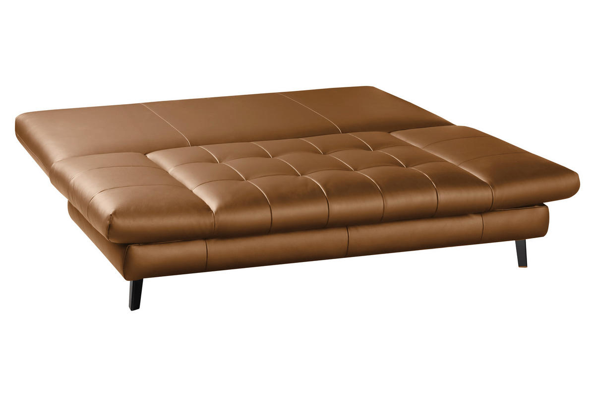 SCHLAFSOFA Cognac Echtleder  - Cognac/Schwarz, Design, Leder/Metall (209/94/94cm) - Novel