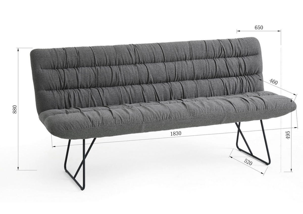 SITZBANK 182/88/66 cm Leinenoptik Grün, Schwarz  - Schwarz/Grün, Design, Textil/Metall (182/88/66cm) - Dieter Knoll