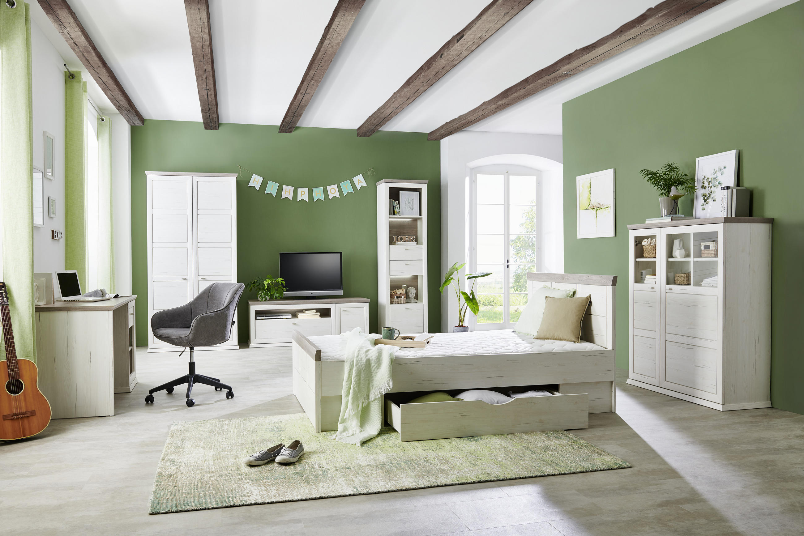 Thumbnail - Hom`in Stauraumbett, Grau, Weiß, Holzwerkstoff, 1 Schublade(n) Schubladen, 120x200 cm, Schlafzimmer, Betten, Stauraumbet...