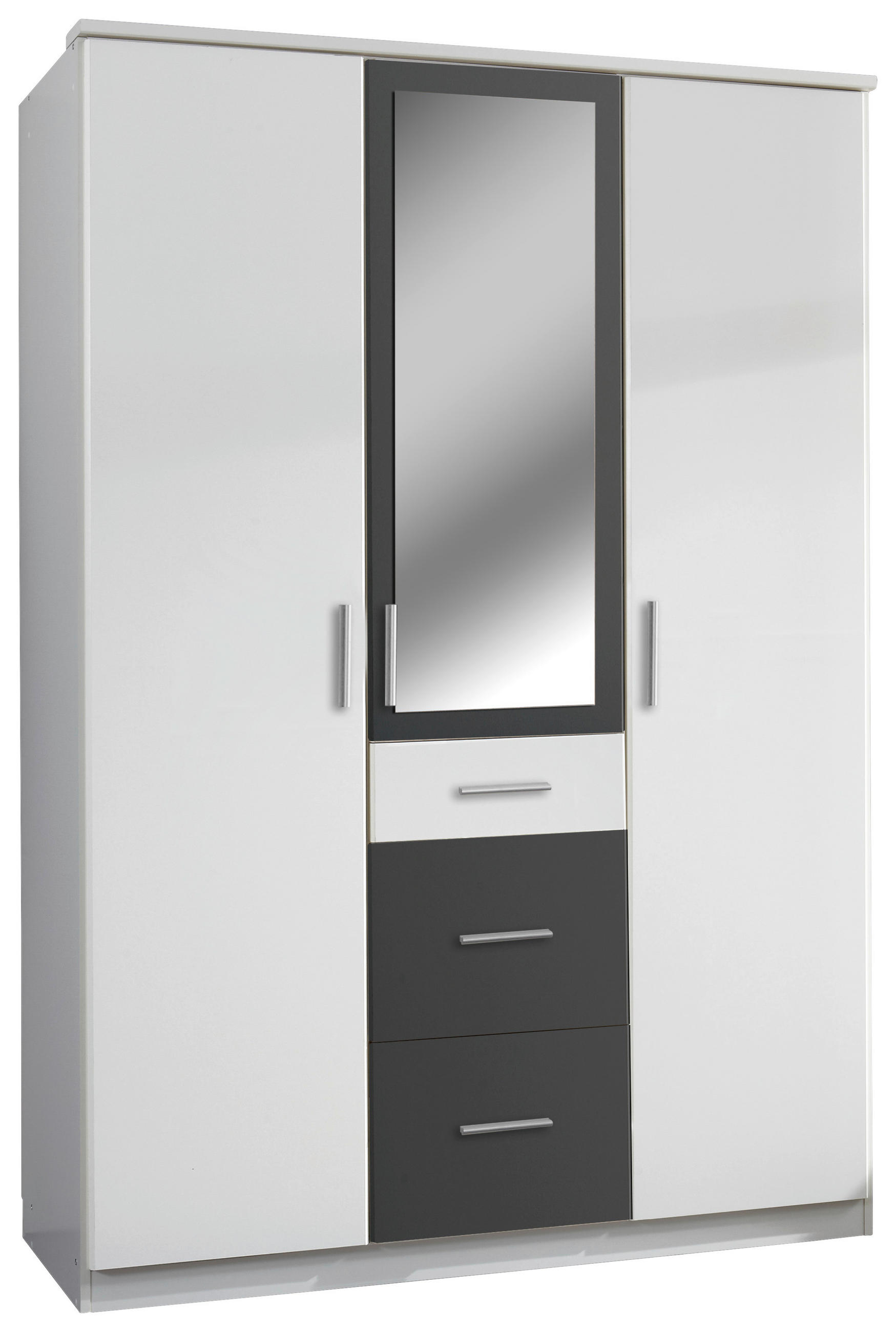 KLEIDERSCHRANK 3-türig Graphitfarben, Weiß  - Alufarben/Graphitfarben, KONVENTIONELL, Glas/Holzwerkstoff (135/199/58cm) - Boxxx