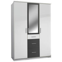 KLEIDERSCHRANK 3-türig Graphitfarben, Weiß  - Alufarben/Graphitfarben, KONVENTIONELL, Glas/Holzwerkstoff (135/199/58cm) - Boxxx
