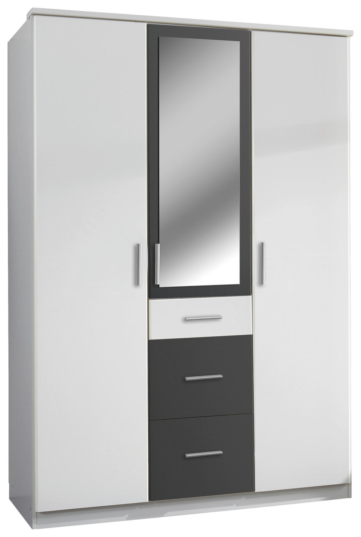 KLEIDERSCHRANK 3-türig Graphitfarben, Weiß  - Alufarben/Graphitfarben, KONVENTIONELL, Glas/Holzwerkstoff (135/199/58cm) - Boxxx