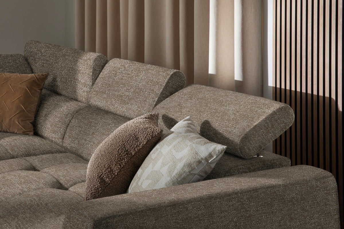 ECKSOFA in Chenille Hellbraun  - Hellbraun/Schwarz, Design, Kunststoff/Textil (205/284cm) - MID.YOU