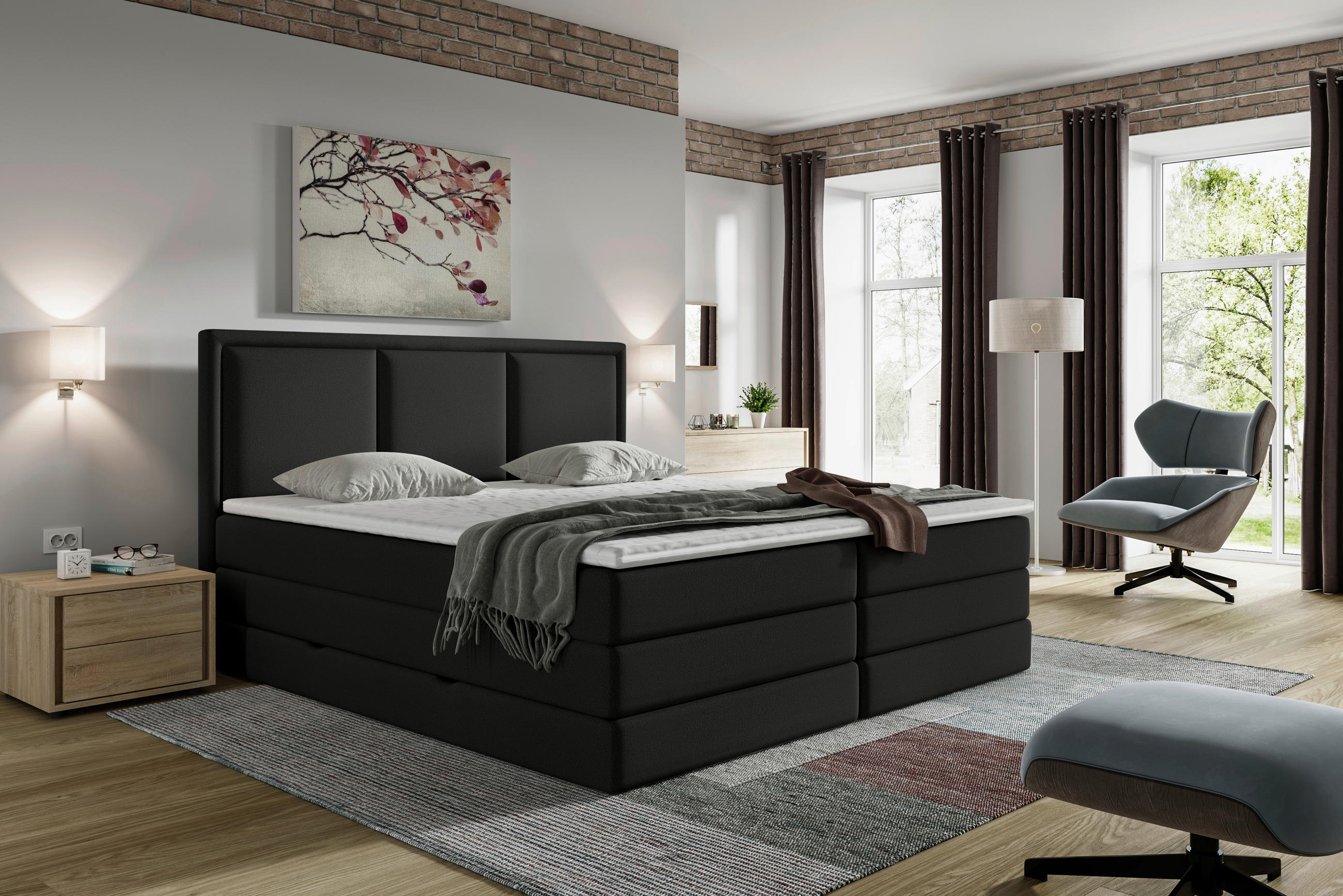 Mid.you Boxspringbett Schwarz 200x200 cm