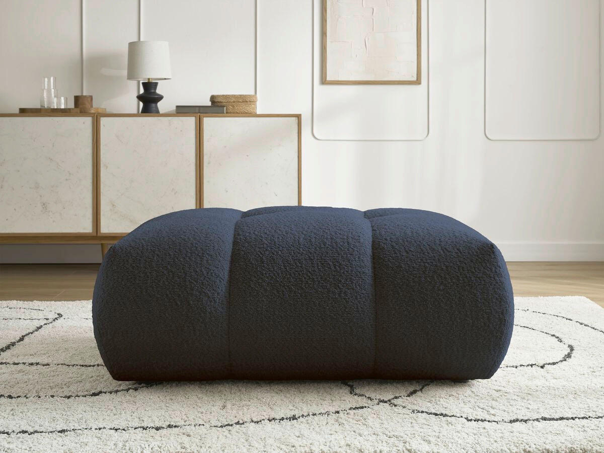 HOCKER FUJI  Bouclé Dunkelblau  - Schwarz/Dunkelblau, MODERN, Kunststoff/Textil (112/44/80cm)