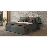 POLSTERBETT 180/200 cm,  in Grau, gepolstertes Kopfteil, Beleuchtung, Lattenrost, H2 + H3 = mittel + fest  - Schwarz/Weiß, MODERN, Kunststoff/Textil (180/200cm) - Chameo