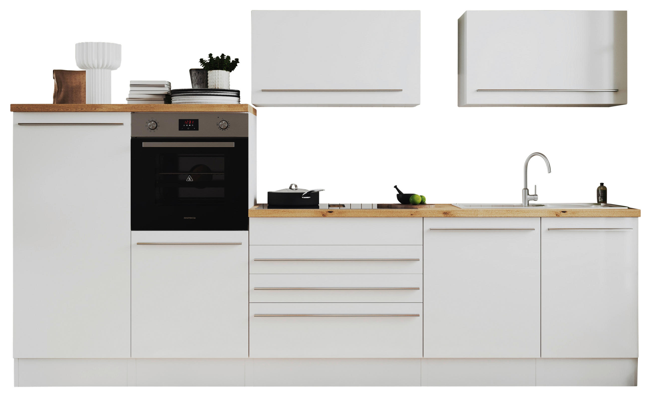 MODULKÖK 320 cm   i vit högglans  - stålfärgad/vit, Basics, trämaterial/plast (320cm) - Respekta