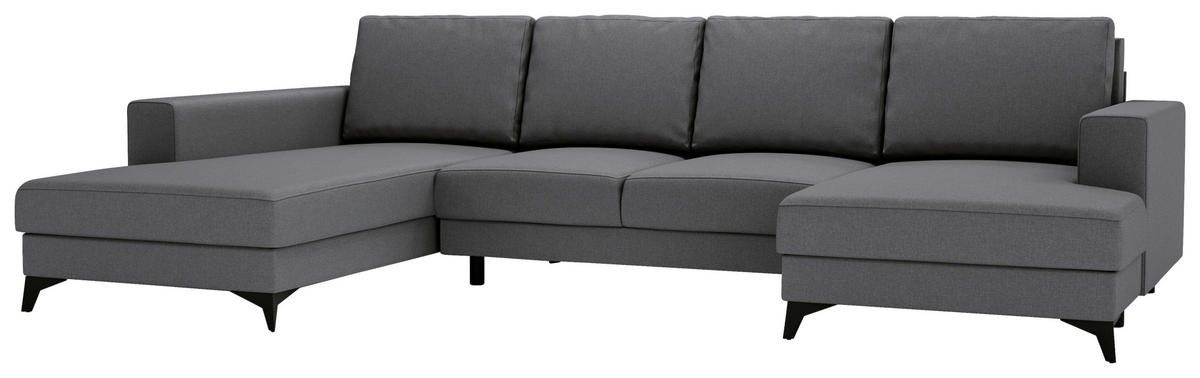 WOHNLANDSCHAFT in Flachgewebe Grau  - Schwarz/Grau, Design, Textil/Metall (190/339/156cm) - Livetastic