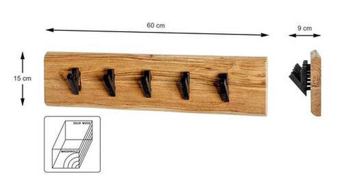 WANDGARDEROBE  in Akazie massiv Schwarz, Akaziefarben  - Schwarz/Akaziefarben, KONVENTIONELL, Holz/Metall (60/15/9cm)