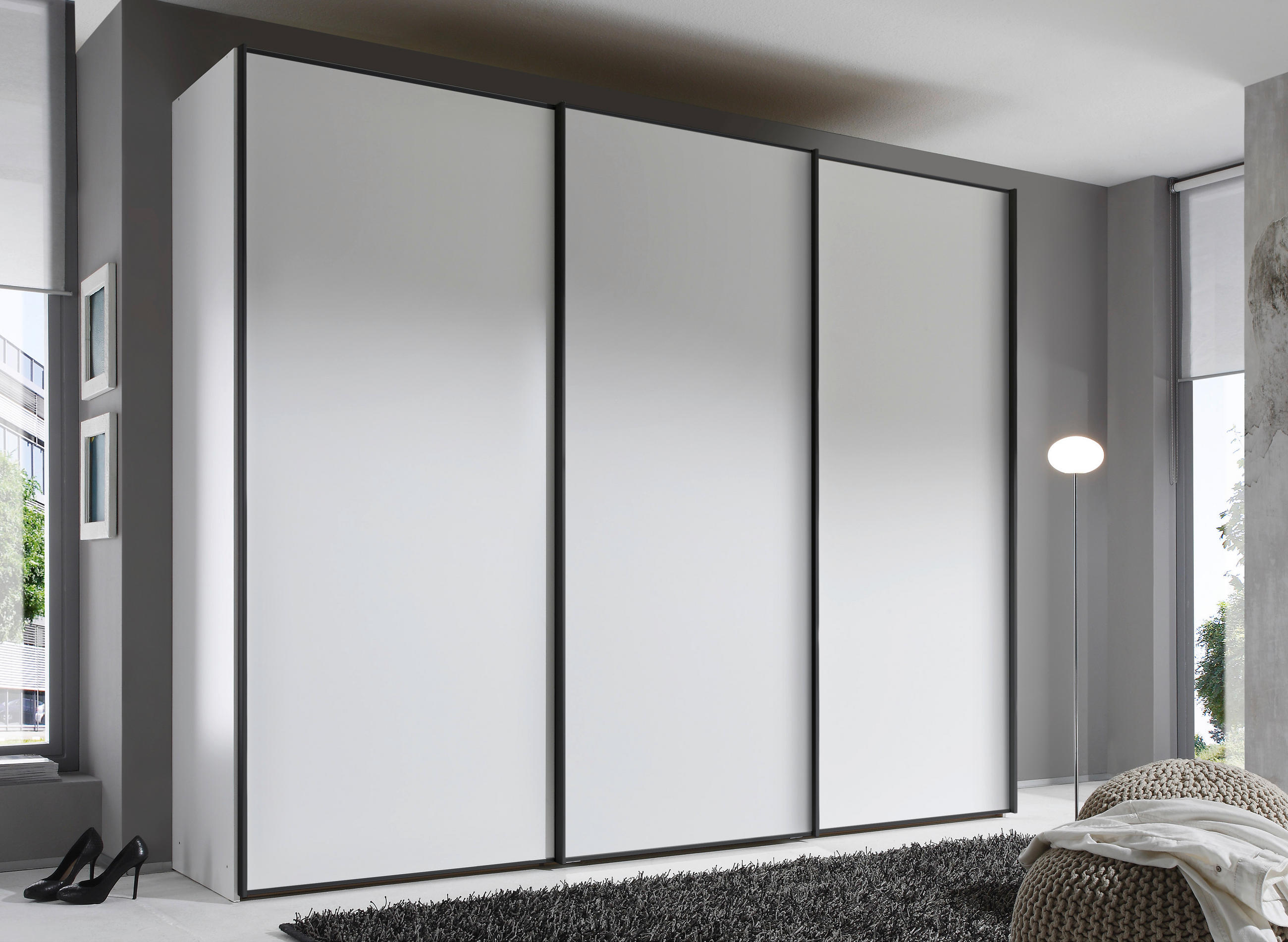 SCHWEBETÜRENSCHRANK  in Weiß  - Graphitfarben/Weiß, Design, Holzwerkstoff/Metall (298/240/68cm) - Moderano