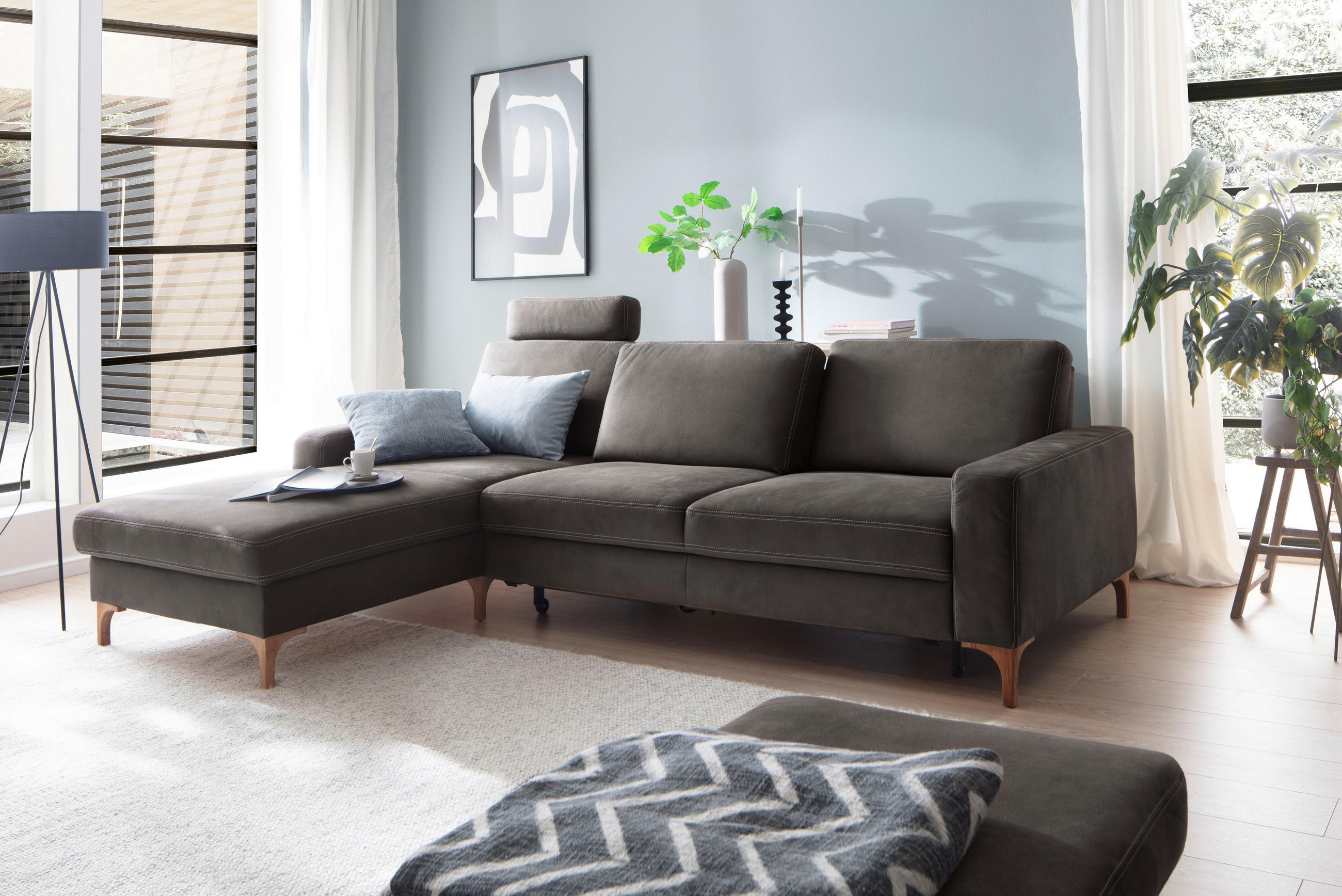 ECKSOFA in Mikrofaser Anthrazit  - Anthrazit/Beige, Design, Textil (185/278cm) - Pure Home Lifestyle