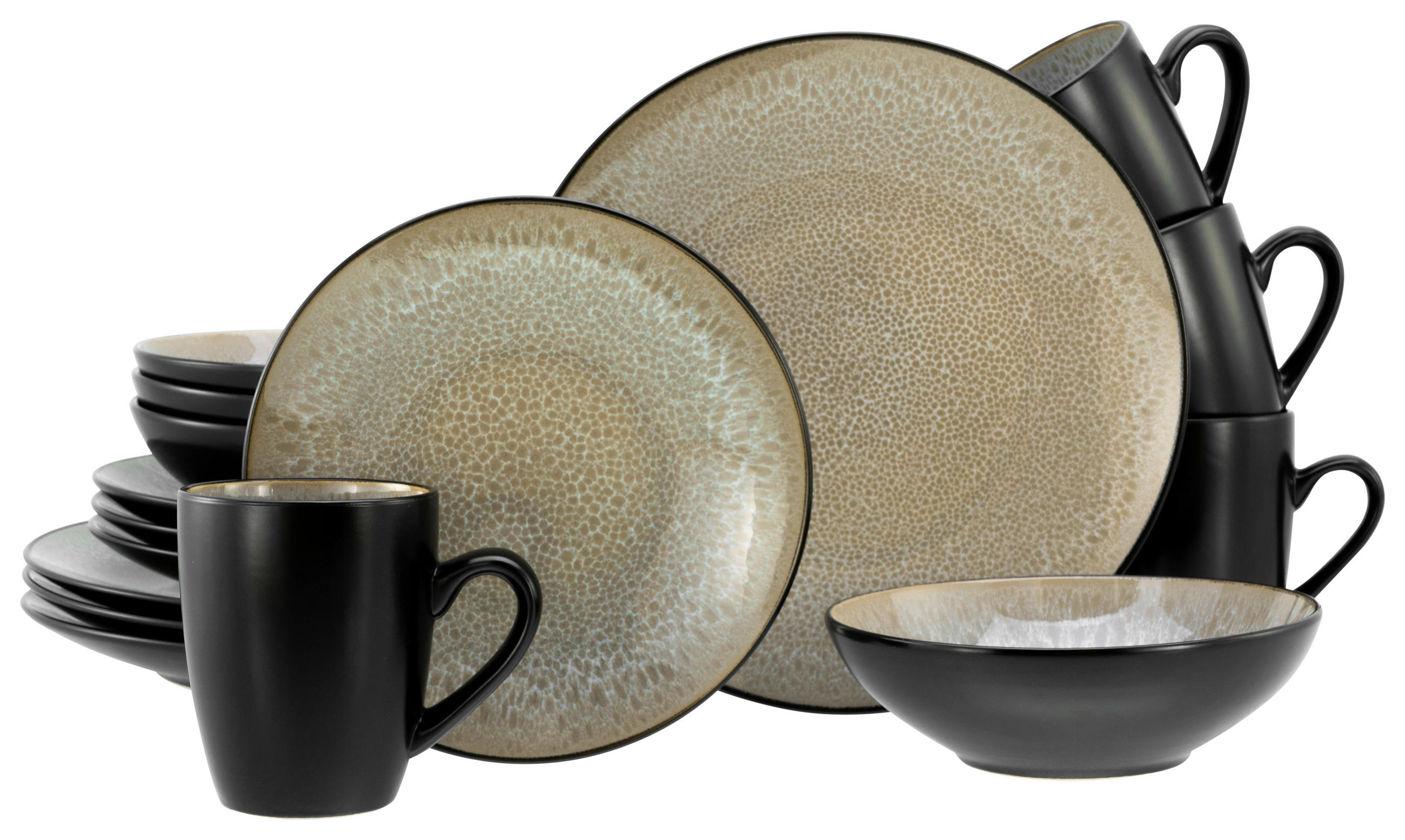 KOMPLETT SERVIS Malmö beige 16 delar  - beige/svart, Basics, keramik - Creatable