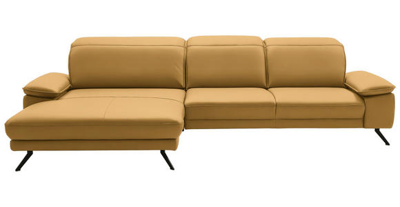 ECKSOFA in Echtleder Gelb 193/332 cm - Gelb/Schwarz, Design, Leder/Metall (193/332cm) - Dieter Knoll