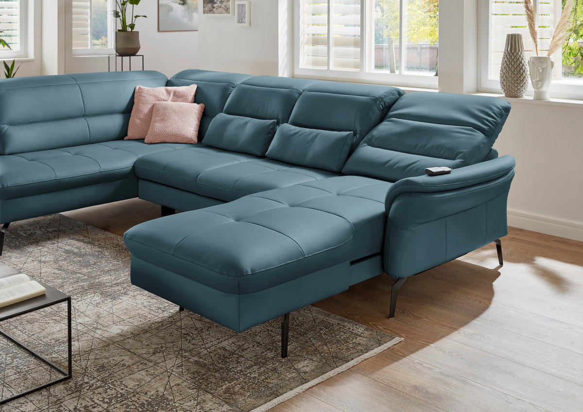 WOHNLANDSCHAFT in Echtleder Blau  - Blau/Schwarz, Design, Leder/Metall (206/336/181cm) - Beldomo Speed