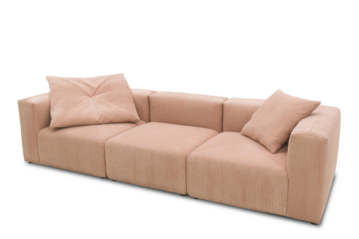 3-SITZER-SOFA Cord, Mikrofaser Rosa, Roségold  - Roségold/Schwarz, Design, Kunststoff/Textil (301/69/108cm) - MID.YOU