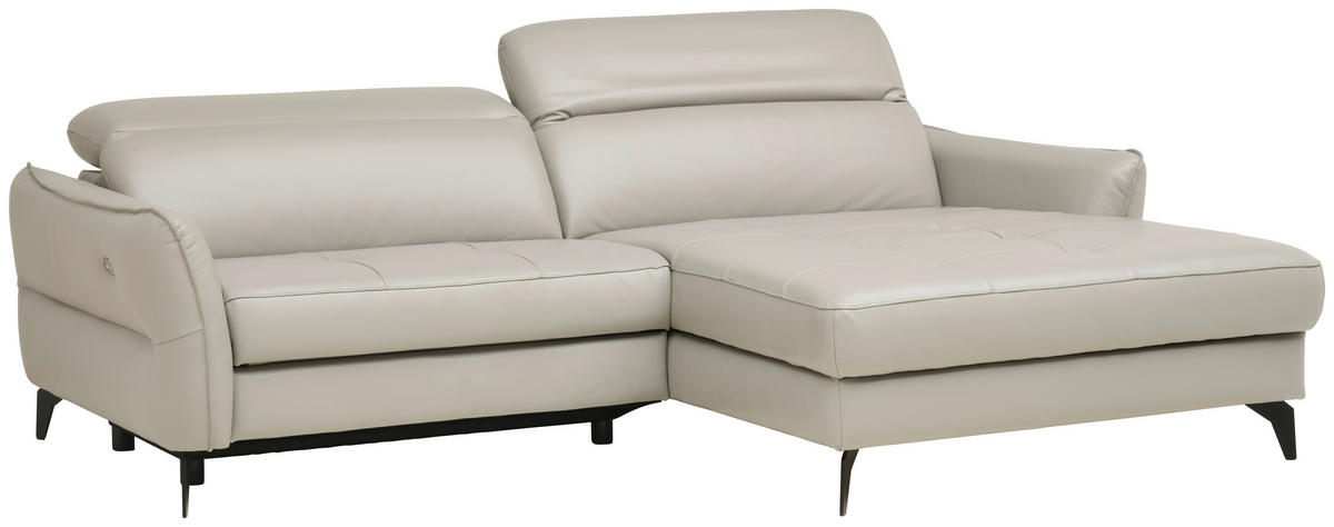 ECKSOFA Hellgrau Echtleder  - Hellgrau/Schwarz, Design, Leder/Metall (246/175cm) - Livetastic