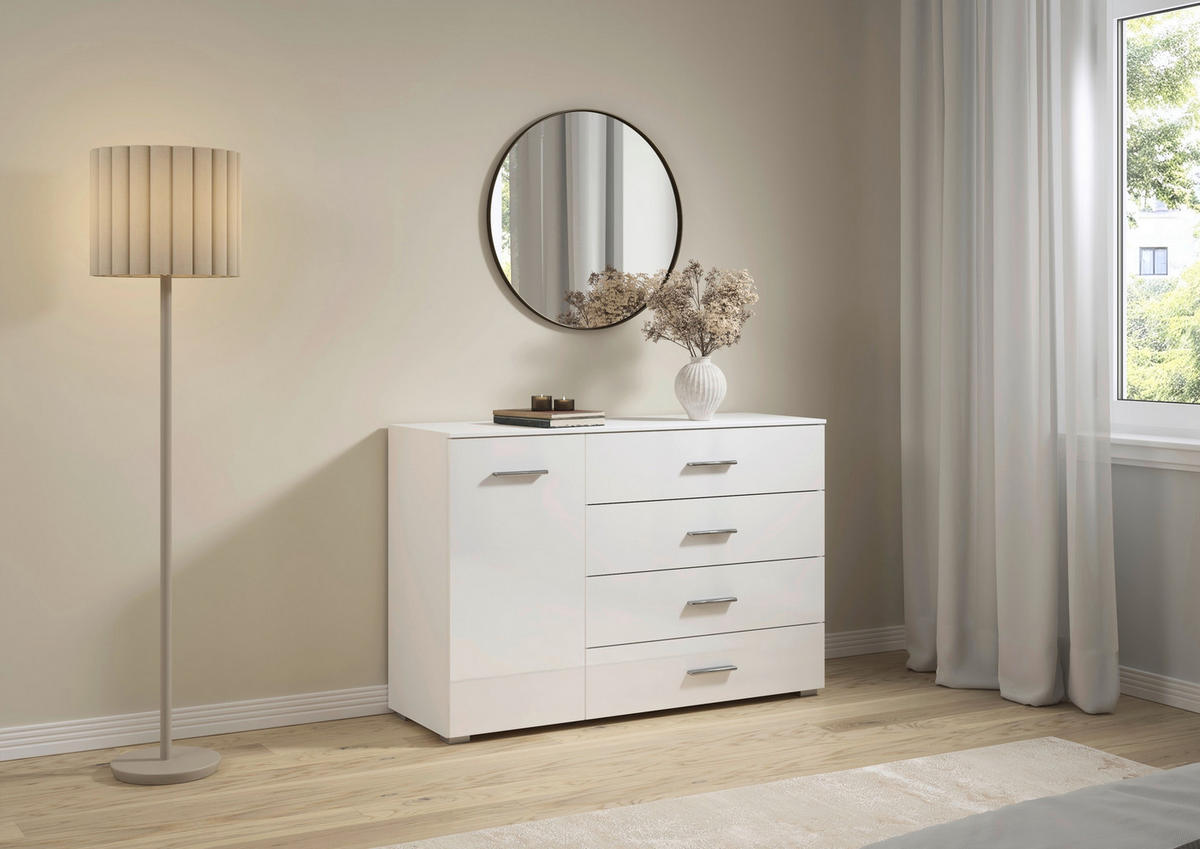 SIDEBOARD  120/81/42 cm 4 Schublade(n)  - Weiß Hochglanz/Alufarben, KONVENTIONELL, Holzwerkstoff/Kunststoff (120/81/42cm) - home24