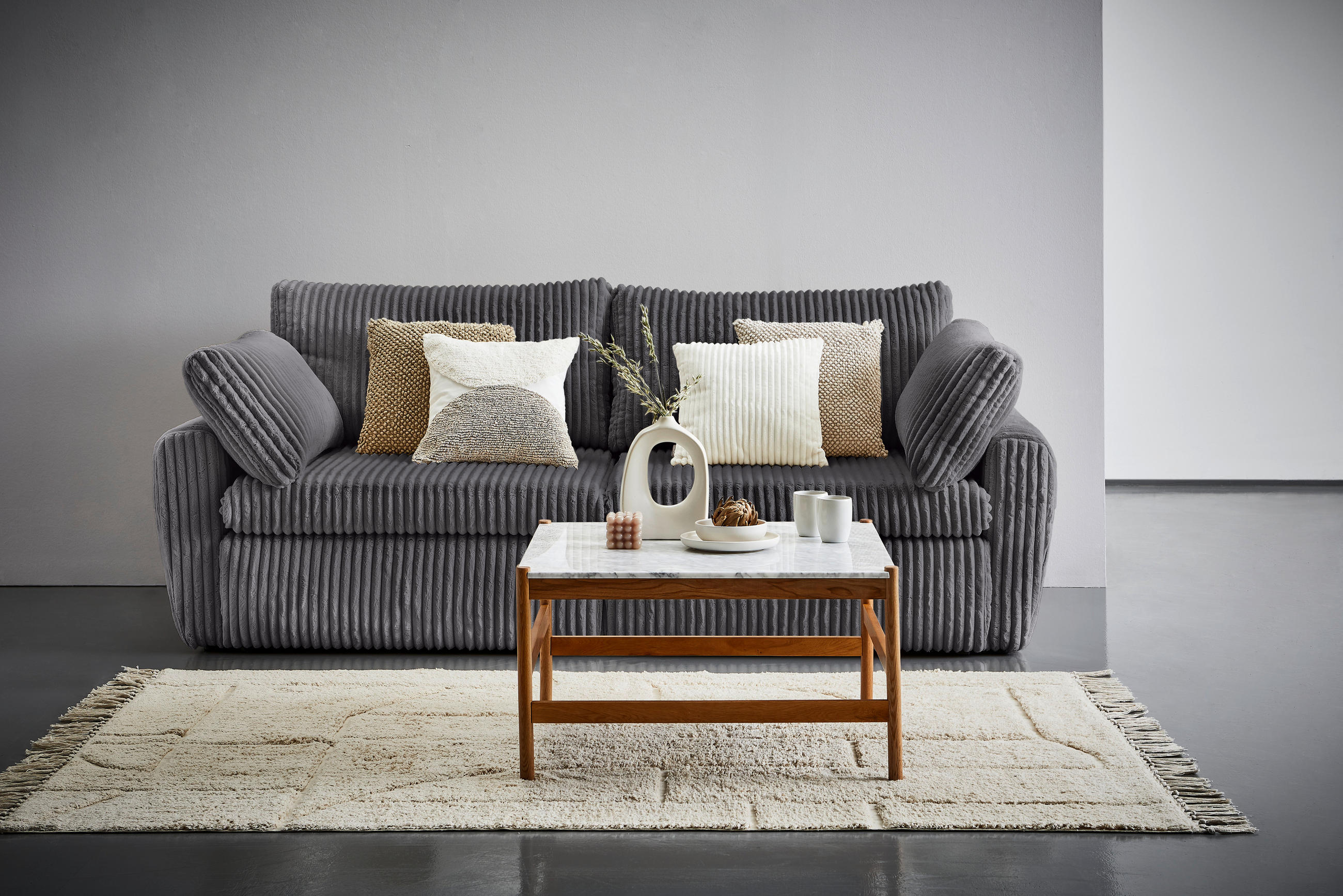 SCHLAFSOFA Cord, Plüsch Anthrazit  - Anthrazit/Schwarz, MODERN, Kunststoff/Textil (240/90/120cm) - Carryhome