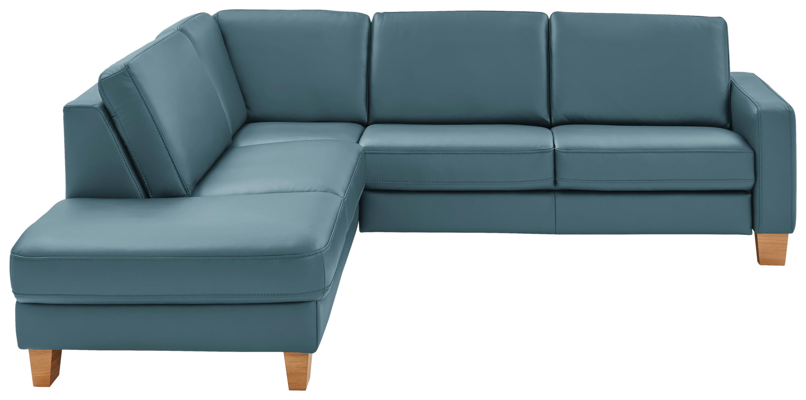 ECKSOFA in Echtleder Blau  - Blau/Eiche Bianco, Natur, Leder/Holz (235/257cm) - Valdera