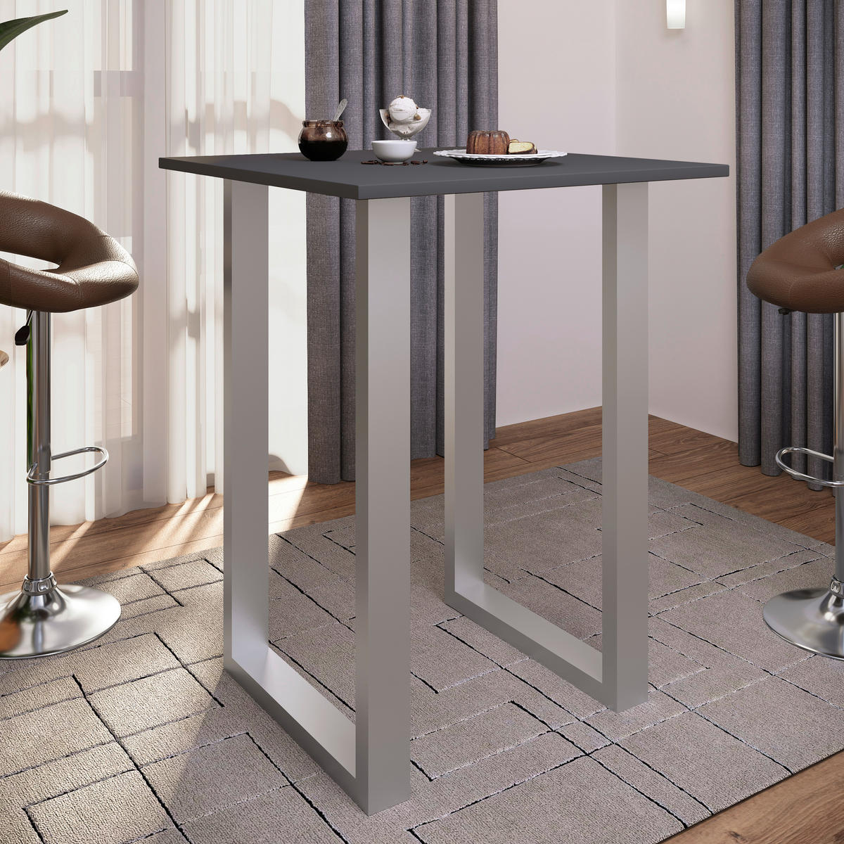 BARBORD i metall, trämaterial  80/102/80 cm  - silver/antracit, Klassisk, metall/trämaterial (80/102/80cm)