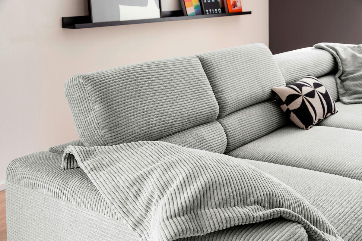ECKSOFA inkl. Funktion Hellgrau Cord  - Hellgrau/Schwarz, MODERN, Textil/Metall (309/219cm) - Pure Home Lifestyle