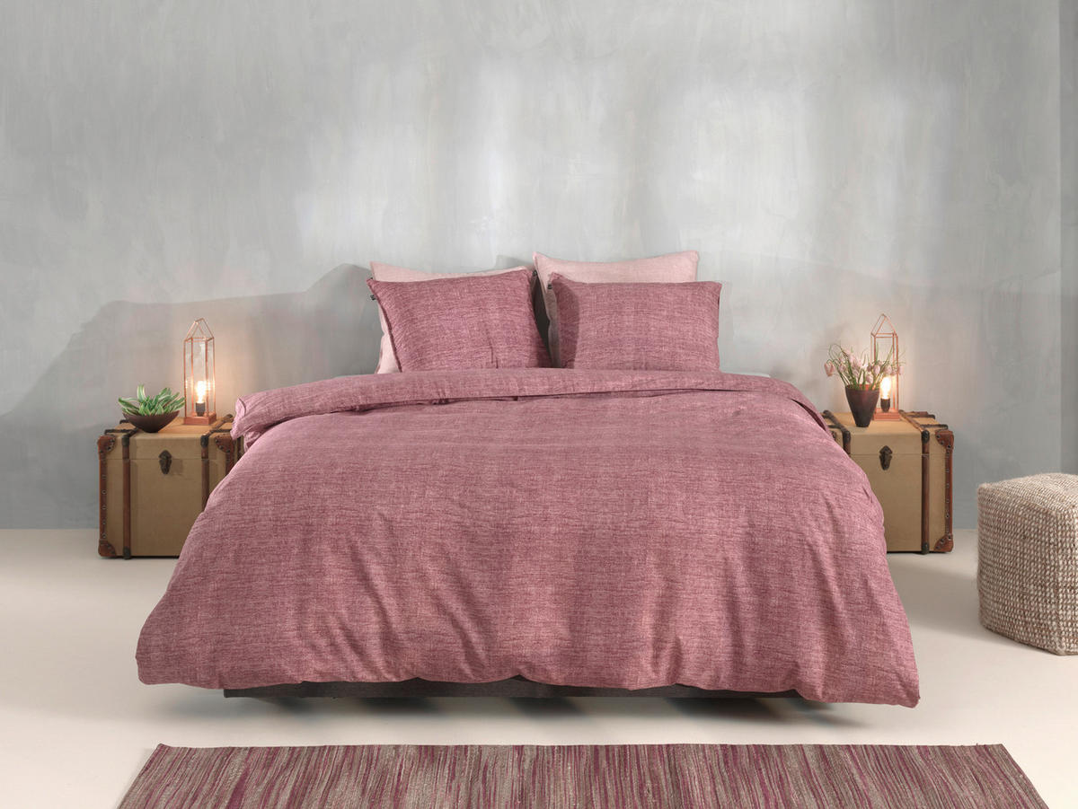 BETTWÄSCHE 3-teilig Lino Renforcé 200/200 cm  - Weinrot, Basics, Textil (200/200cm)