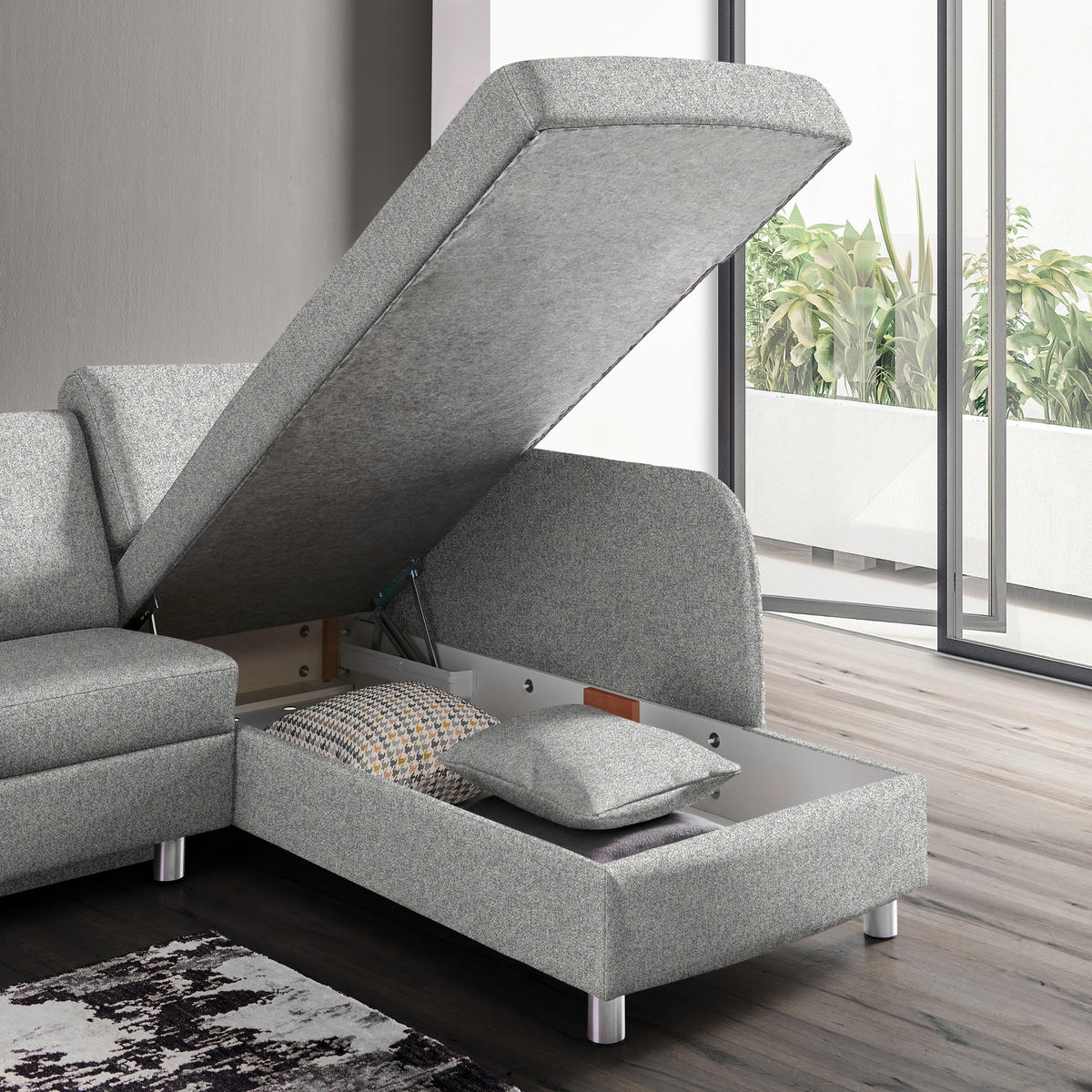 ECKSOFA  in Mikrovelours Naturfarben  227/208 cm  - Alufarben/Naturfarben, KONVENTIONELL, Textil/Metall (227/208cm) - Sedda