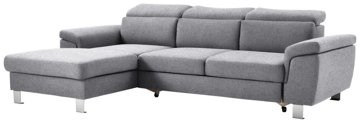 ECKSOFA inkl. Funktionen Hellgrau Webstoff  - Silberfarben/Hellgrau, Design, Textil/Metall (167/250cm) - Xora