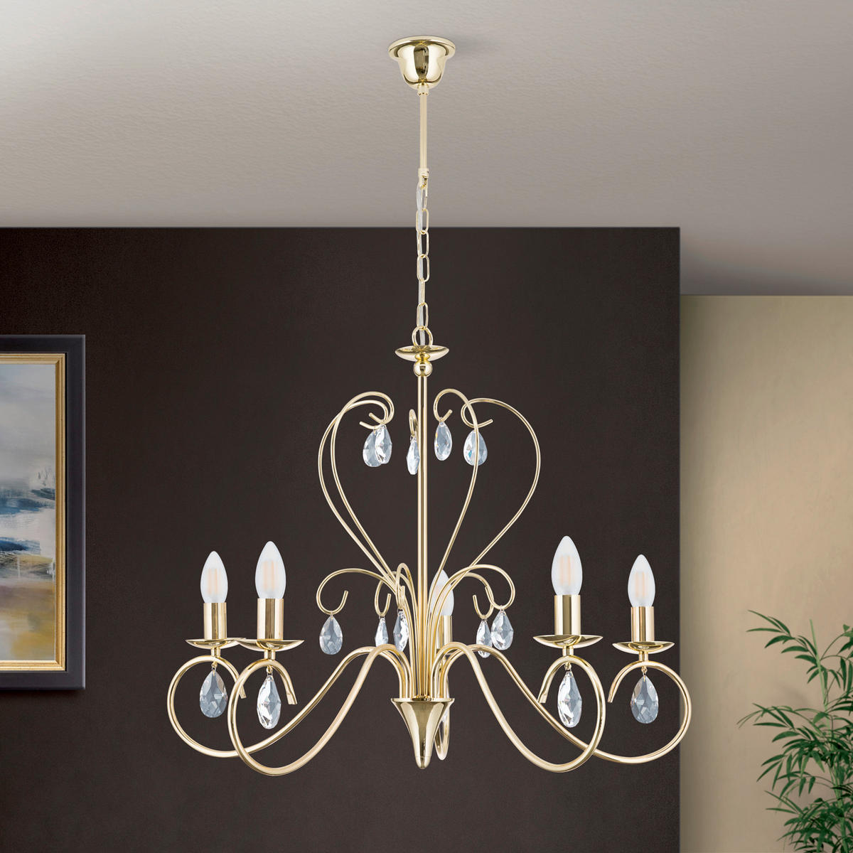 KRISTALL-HÄNGELEUCHTE   - Goldfarben, LIFESTYLE, Glas/Metall (68,0/118/68cm)