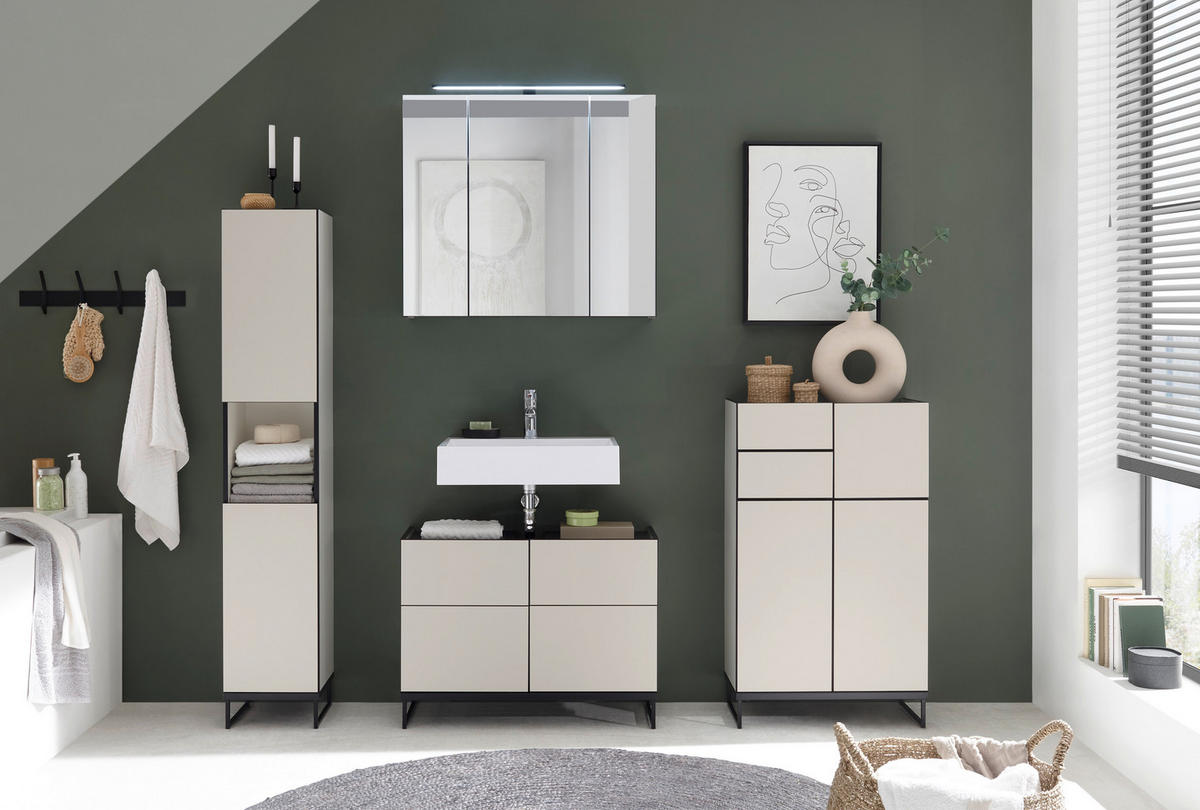 SPIEGELSCHRANK 80/70/23 cm  - Kaschmir/Schwarz, Basics, Glas/Holzwerkstoff (80/70/23cm) - MID.YOU