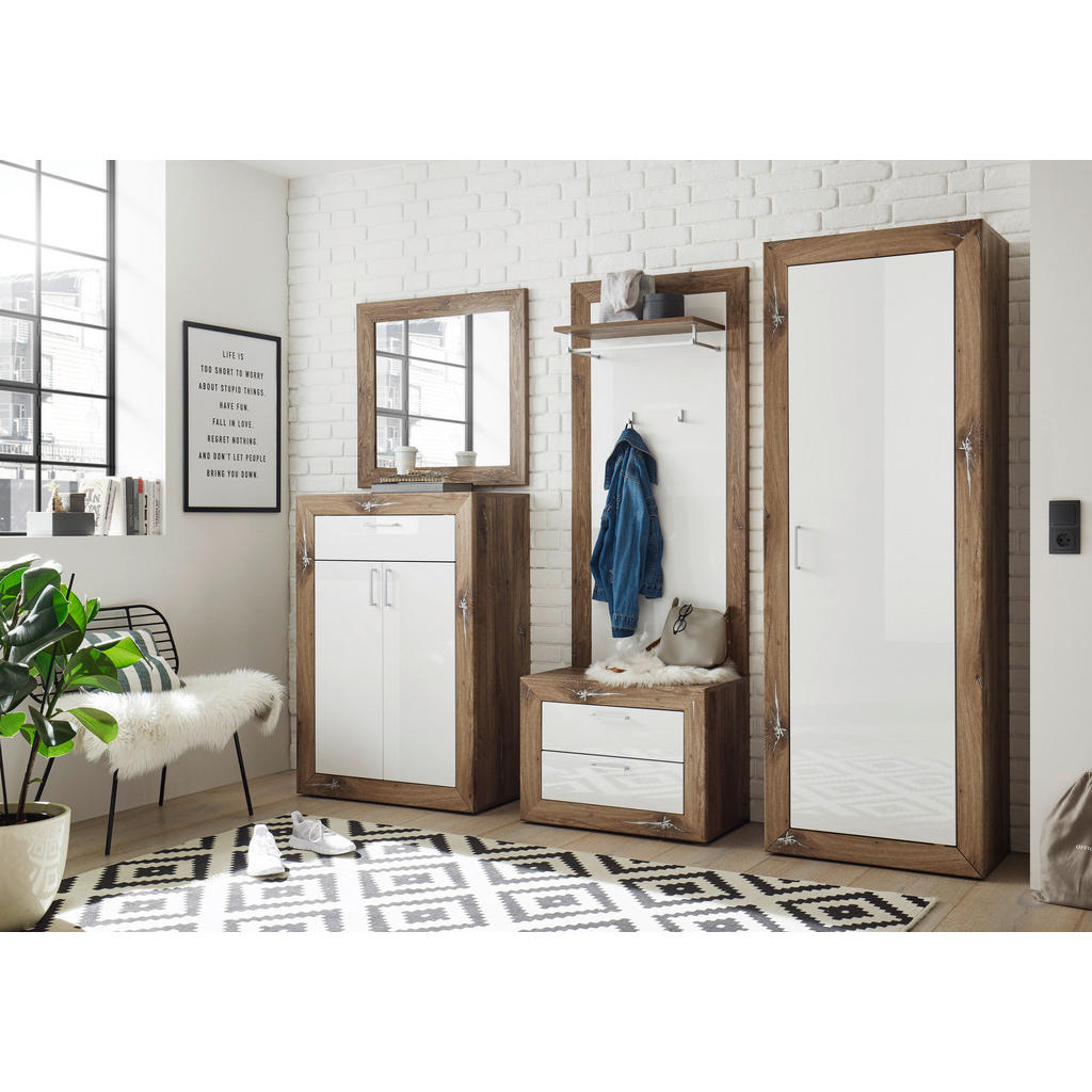 Thumbnail - Xxxl Garderobenbank, Eiche, Weiß Hochglanz, Kunststoff, 1-Sitzer, 2 Schubladen, 70x51x40 cm, erweiterbar, Garderobe, Gar...