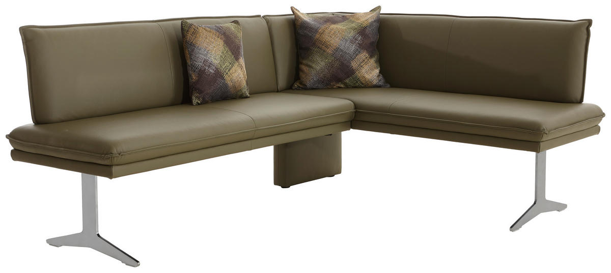 ECKBANK 205/158 cm  in Grün, Edelstahlfarben  - Edelstahlfarben/Grün, Design, Leder/Metall (205/158cm) - Moderano