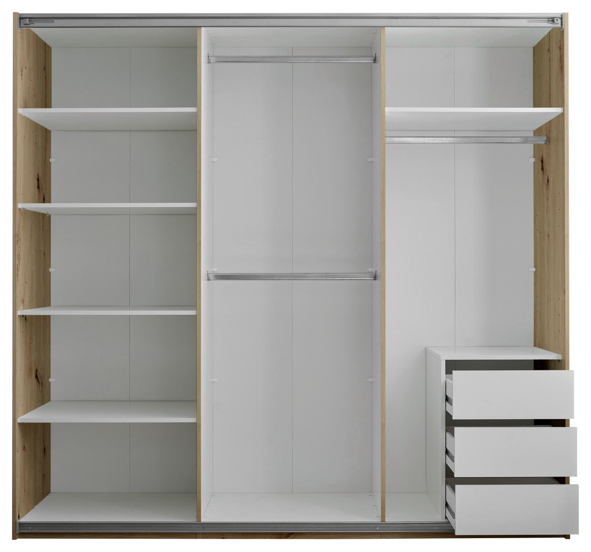 SCHWEBETÜRENSCHRANK 215/204/60 cm 3-türig Eiche Artisan  - Schwarz/Eiche Artisan, KONVENTIONELL, Glas/Holzwerkstoff (215/204/60cm) - Boxxx